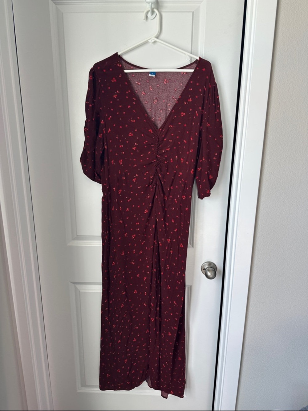 Old Navy Burgundy Maxi Dress with Red Floral Print